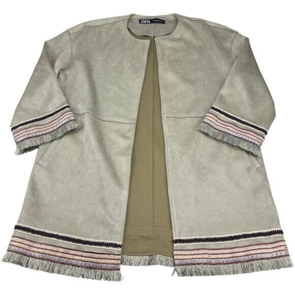 ZARA Suede Fringe Open Front Jacket Size XS - Picture 2 of 5
